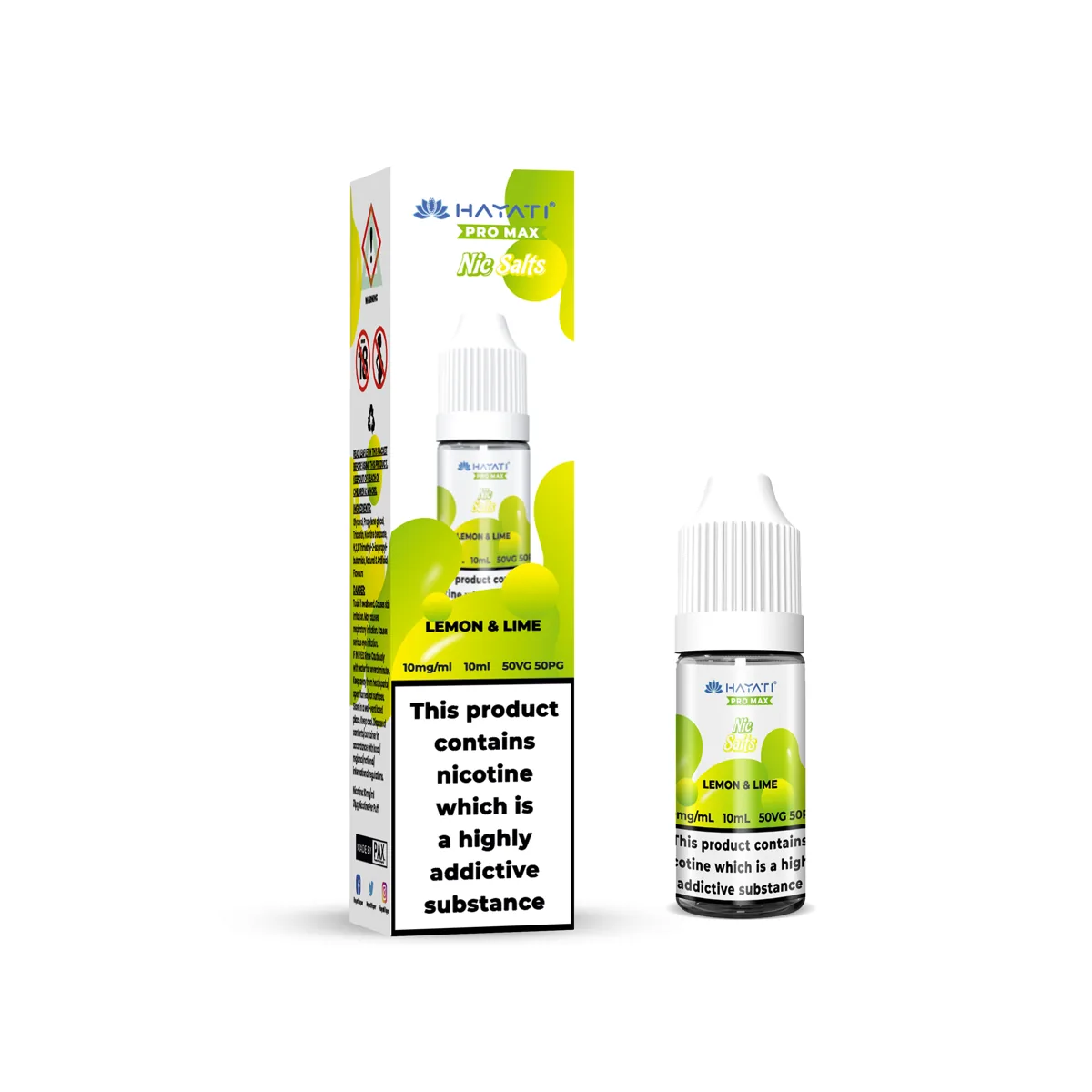 Lemon Lime Hayati Pro Max nic salt, 10ml bottle and box, 10mg