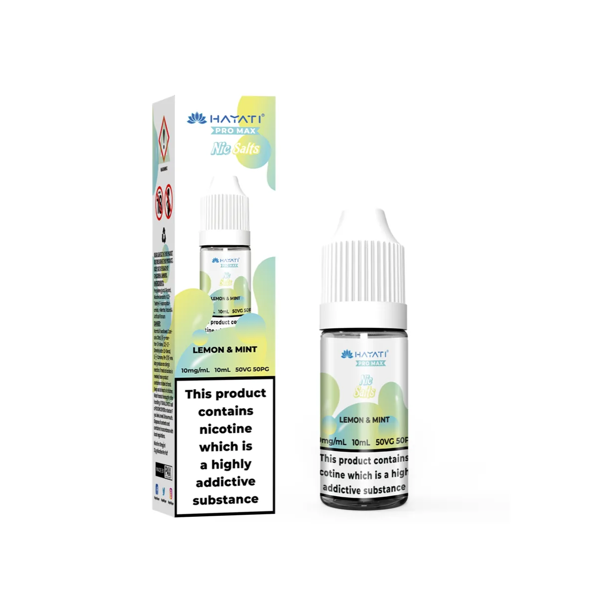 Lemon Mint Hayati Pro Max nic salt, 10ml bottle and box, 10mg