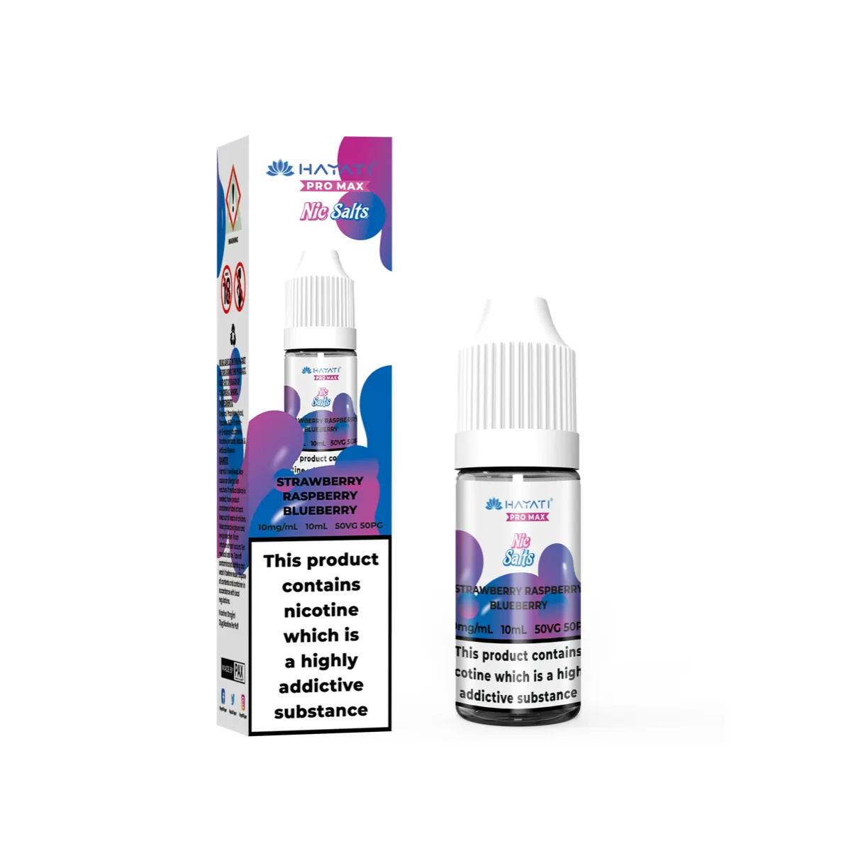 Strawberry Raspberry Blueberry Hayati Pro Max nic salt, 10ml bottle and box, 10mg