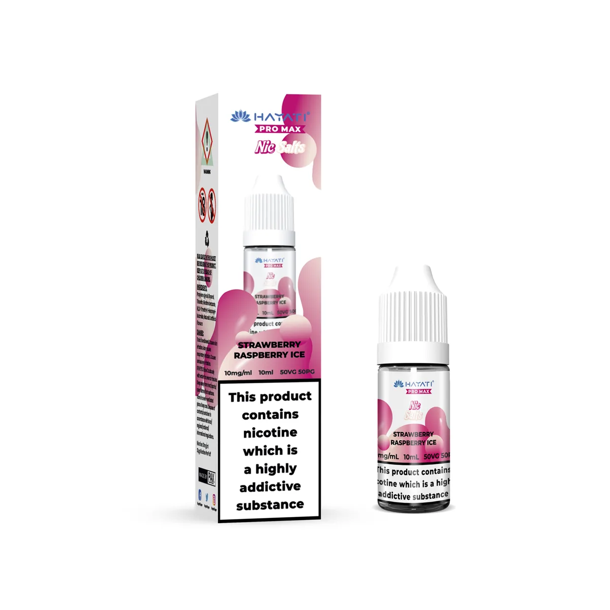Strawberry Raspberry Ice Hayati Pro Max nic salt, 10ml bottle and box, 10mg
