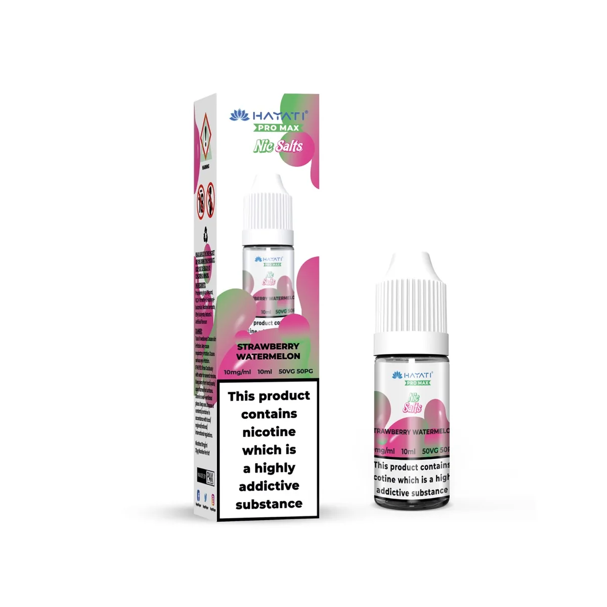 Strawberry Watermelon Hayati Pro Max nic salt, 10ml bottle and box, 10mg
